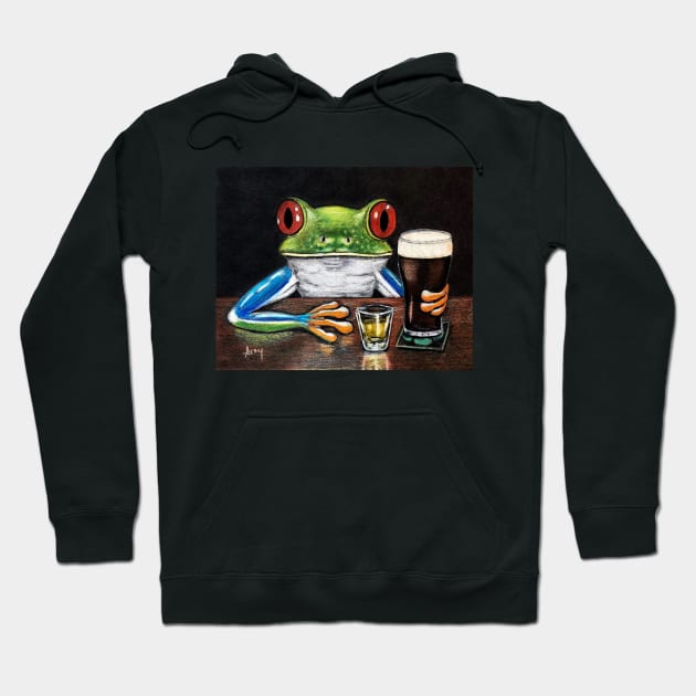 "Irish Pub Frog" - Frogs After Five collection Hoodie by GardenPartyArt